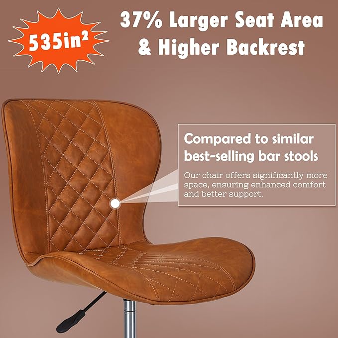 VECELO Quilted Bar Stools Set of 2, Adjustable Bar Height Swivel Bar Stools - Image 5