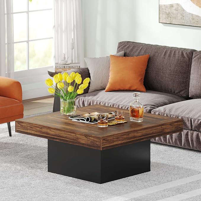 Tribesigns Coffee Table Square LED Coffee Table Engineered Wood Low Center - Image 4