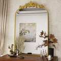 Vintage Arched Wall Mirror, 26x38 inch Retro Arch Bathroom Mirror, Carve by VooBang