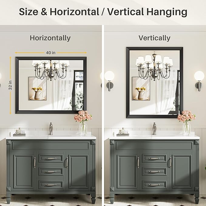 40x32 Inch Black Bathroom Mirror - Image 6