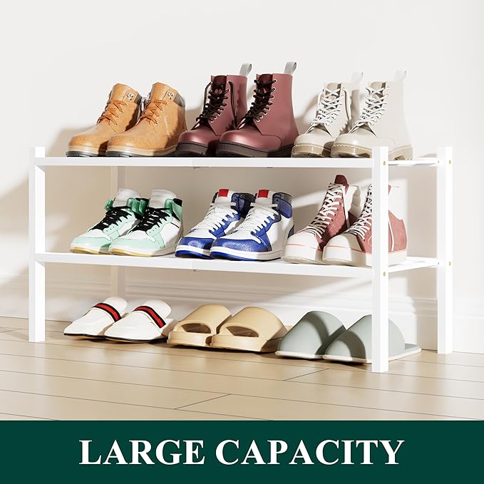 Smiry Shoe Rack, 2 Tier Bamboo Shoe Organizer, Stackable Free Standing Wooden - Image 5