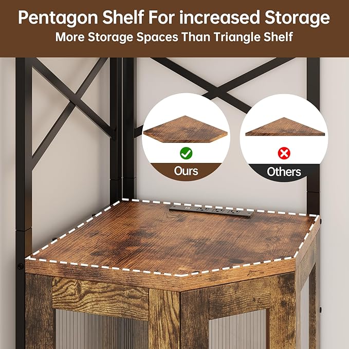 Corner Bar Cabinet with Power Outlet, 5-Tier Corner Wine Cabinet with Led Strip - Image 7