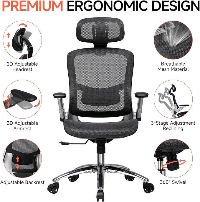 COMHOMA Big and Tall Ergonomic Mesh Office Chair, High Back Home Desk Chair - Image 5