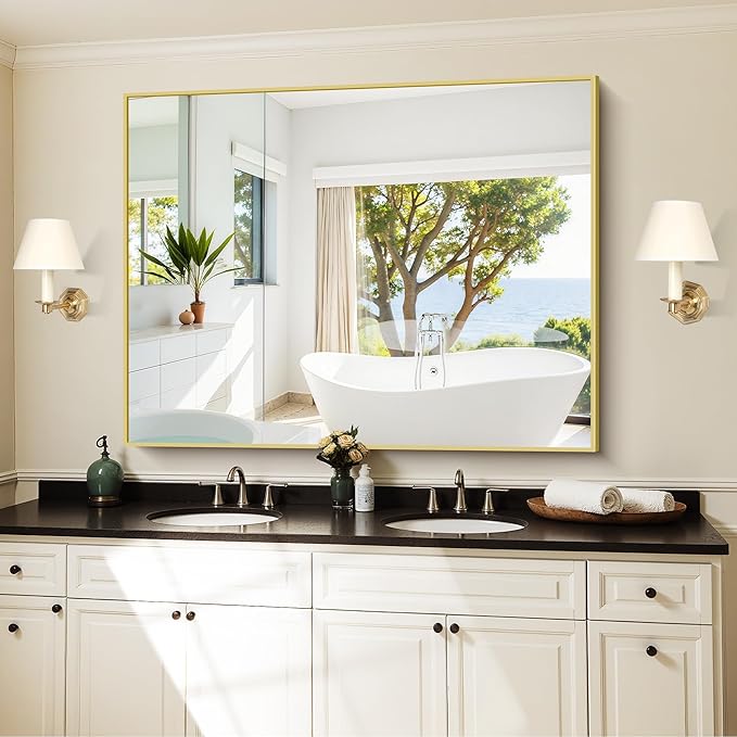 KOCUUY Gold Bathroom Mirror, Living Room, Hang Horizontal/Vertical by KOCUUY