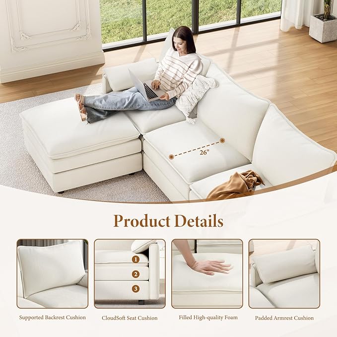 Vesgantti 108" Modular Sectional Sofa, Comfy Cloud Couch - Image 4