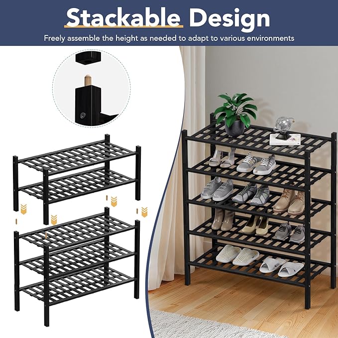 Haddockway 5 Tier Bamboo Shoe Rack Storage Organizer, Small Space 27"x11"x32" - Image 6
