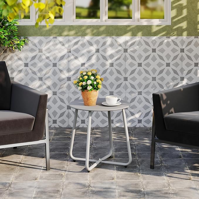 HollyHOME Round Metal Side Table, Rust-Resistant Patio Small Plant Stand - Image 5