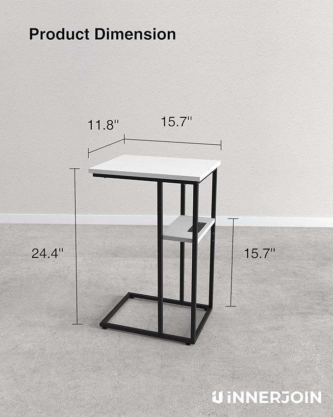 Innerjoin Side Table with Charging Station Set of 2, C Shaped End Table with - Image 3