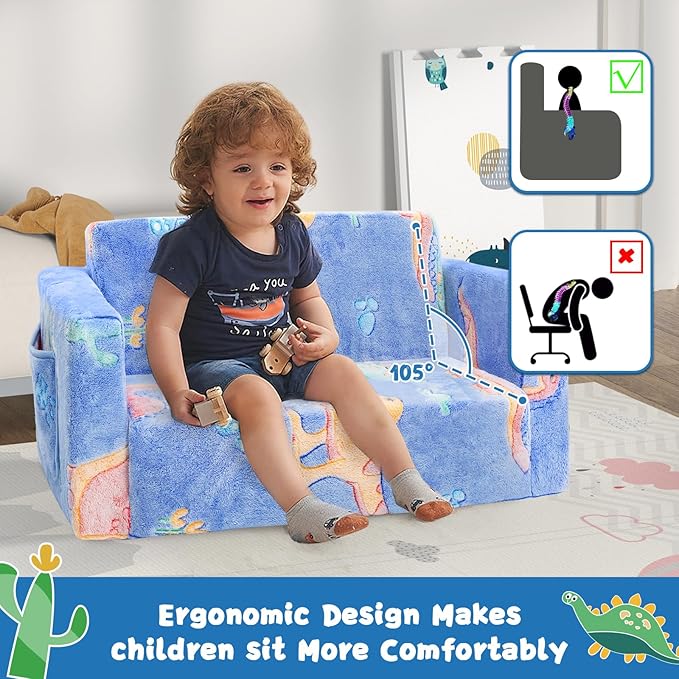 Toddler Chair Comfy, 2-in-1 Soft Toddler Couch Fold Out - Image 7