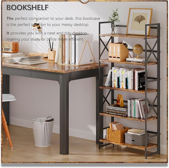 4NM 5 Tiers No Assembly Book Shelves, 51.2" H Folding Bookshelf Bookcase Open - Image 3