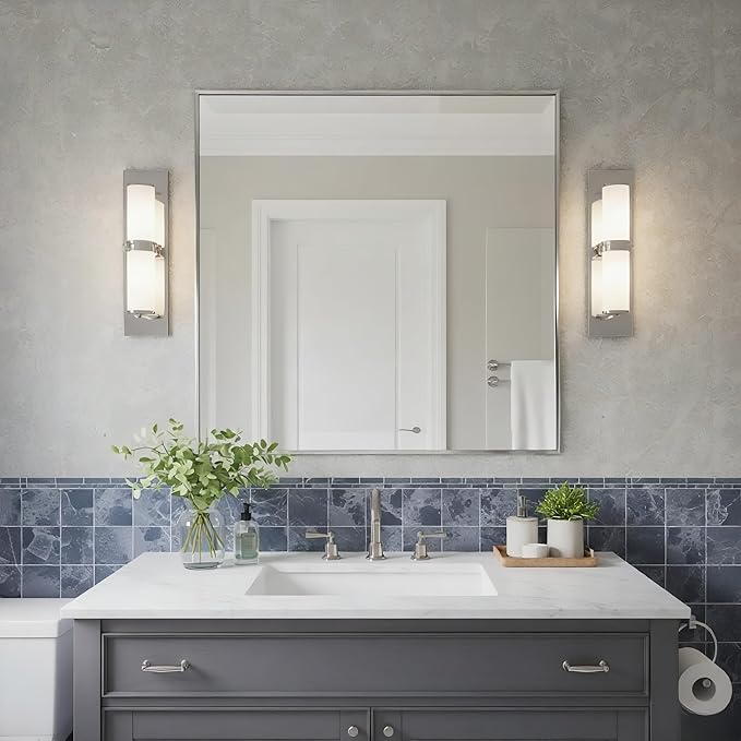 30x30 Inch Nickel Bathroom Mirror - Image 2