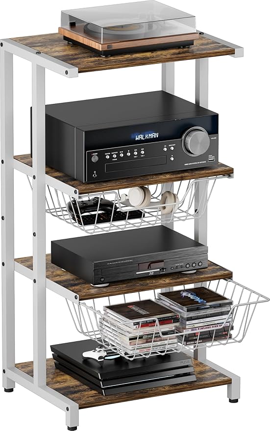 Media Stand with Two Detachable Baskets, 4-Tier AV Media Stand Corner Shelf by Ardier