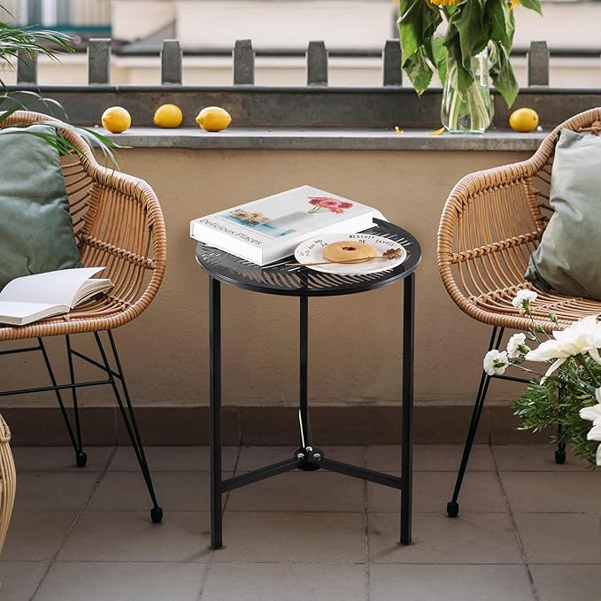 2 Packs 13" Metal Outdoor Side Tables Small Black Outside End Table - Image 2