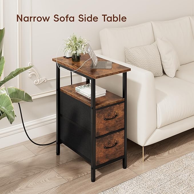 Vagusicc End Table with Charging Station, Narrow Side Table, 23.8'' Tall - Image 6