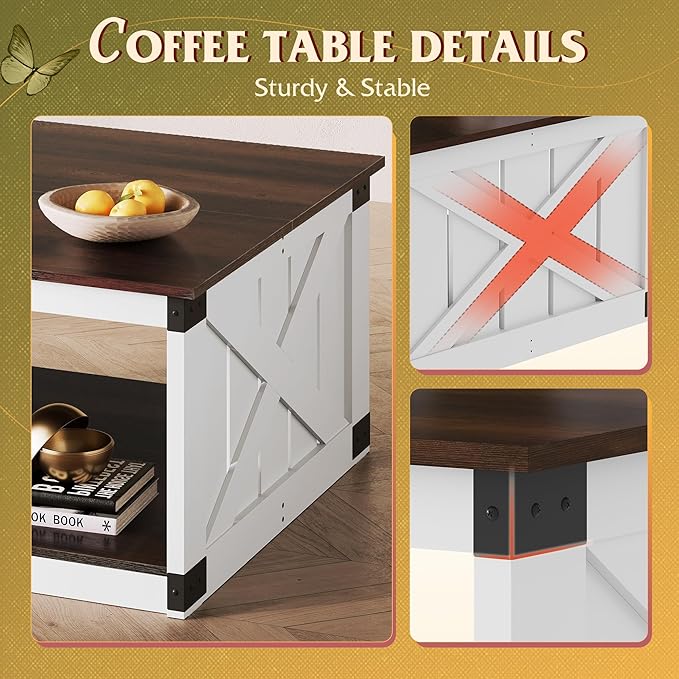 WLIVE Coffee Table, Farmhouse Coffee Table - Image 4