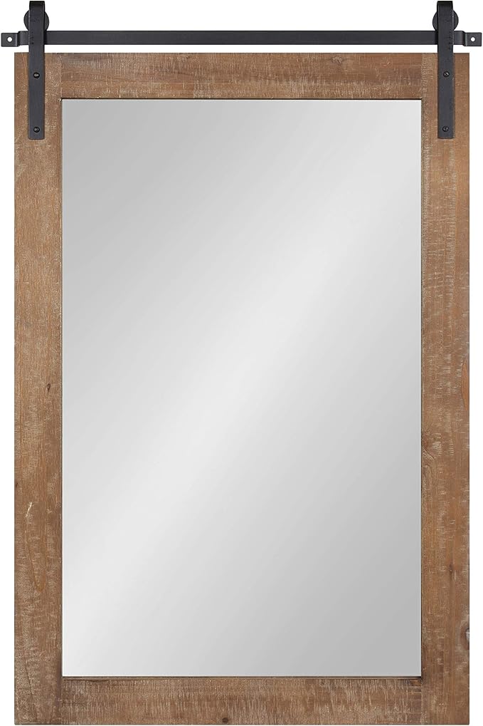 Kate and Laurel Cates Farmhouse Wood Framed Wall Mirror, 24 x 38, Rustic Brown - Image 3