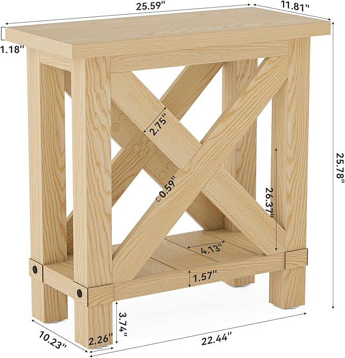 LITTLE TREE Farmhouse Side Table Set of 2, Narrow End Table - Image 3