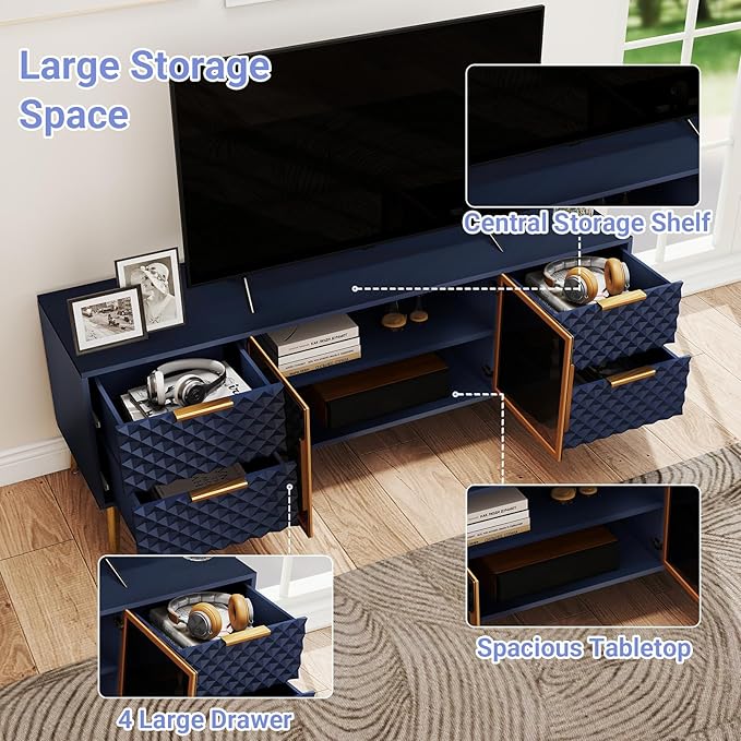 Rovibek 59" Modern TV Stand, Entertainment Center TV Console - Image 7