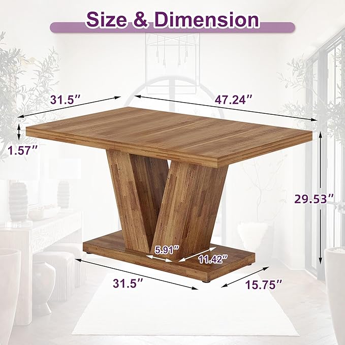 47" Dining Table, Wooden Kitchen Dinner Table Heavy Duty, Farmhouse Table - Image 2