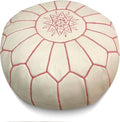 Stuffed Round Design Moroccan Leather Pouf Ottoman, Pre-Filled, 100% Genuine by Unknown