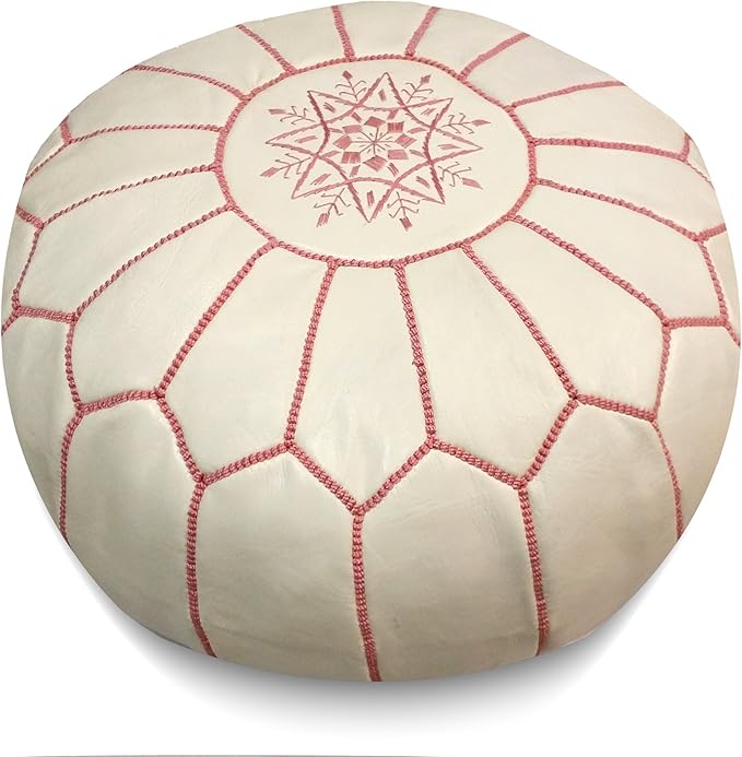 Stuffed Round Design Moroccan Leather Pouf Ottoman, Pre-Filled, 100% Genuine by Unknown