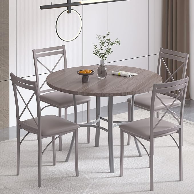 VECELO 36" Round Dining Table for 4, Wood Grain Dinette - Image 6