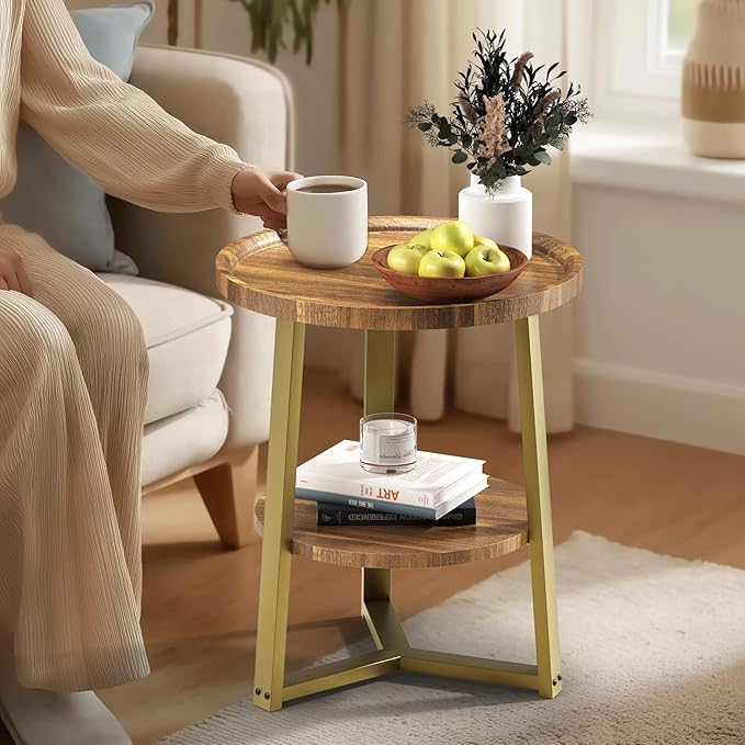 PPAMAPIC Round End Table, 2 Tier Side Table - Image 2