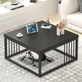 FOLUBAN Black Coffee Table, Modern Square Center Table by FOLUBAN