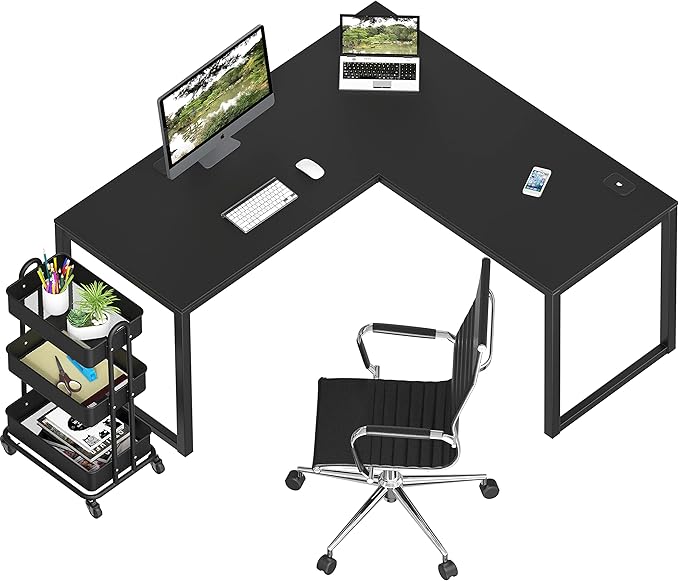 SHW 55 x 60 Inches Commercial-Grade L-Shape Corner Office Computer Desk - Image 5