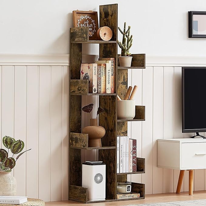 VECELO 8-Tier Tall Cactus-Shaped Tree Bookshelf, Vertical Bookcase by VECELO