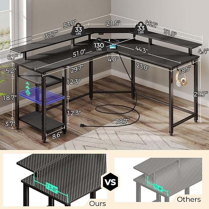 Rolanstar L Shaped Gaming Desk - Image 3