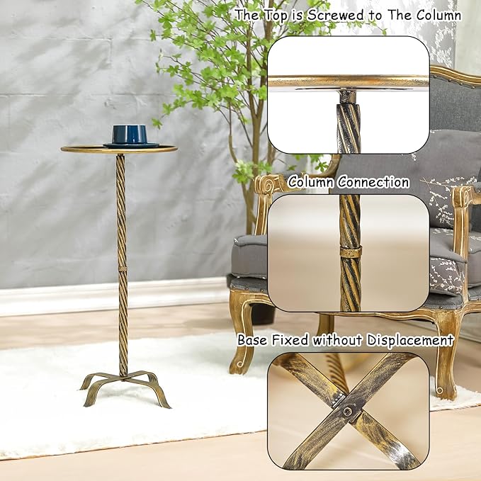 Metal Martini Table, 27.75" Antique Gold Side Table - Image 5