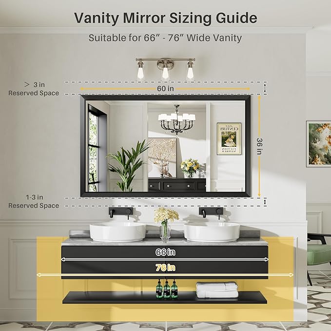 60x36 Inch Black Bathroom Mirror - Image 2