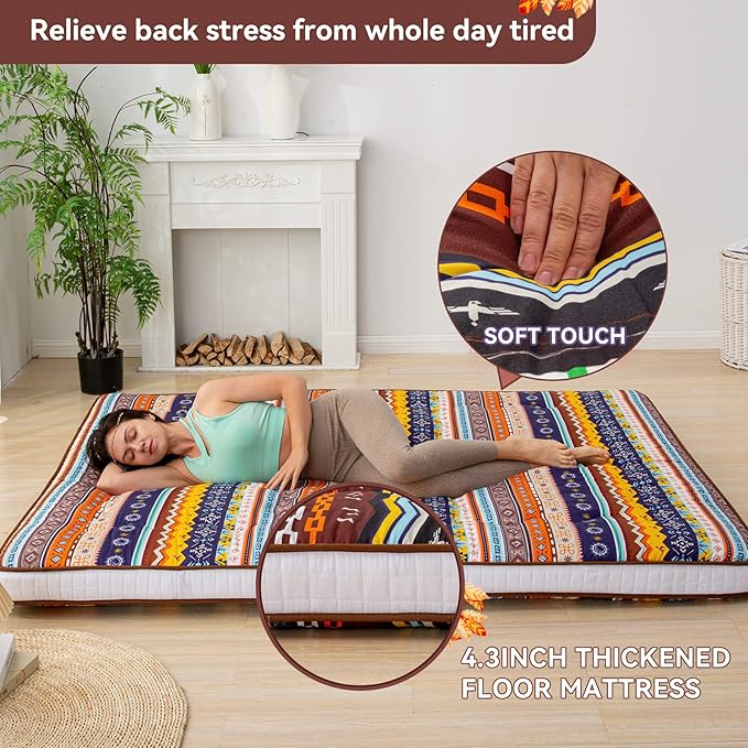 Dr.Futon Japanese Floor Futon Mattress Extra Thick Folding Roll Up Bed Topper - Image 2