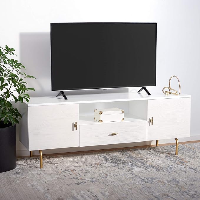 SAFAVIEH Genevieve TV Stand for up to 65" Flatscreen – White & White Washed by SAFAVIEH