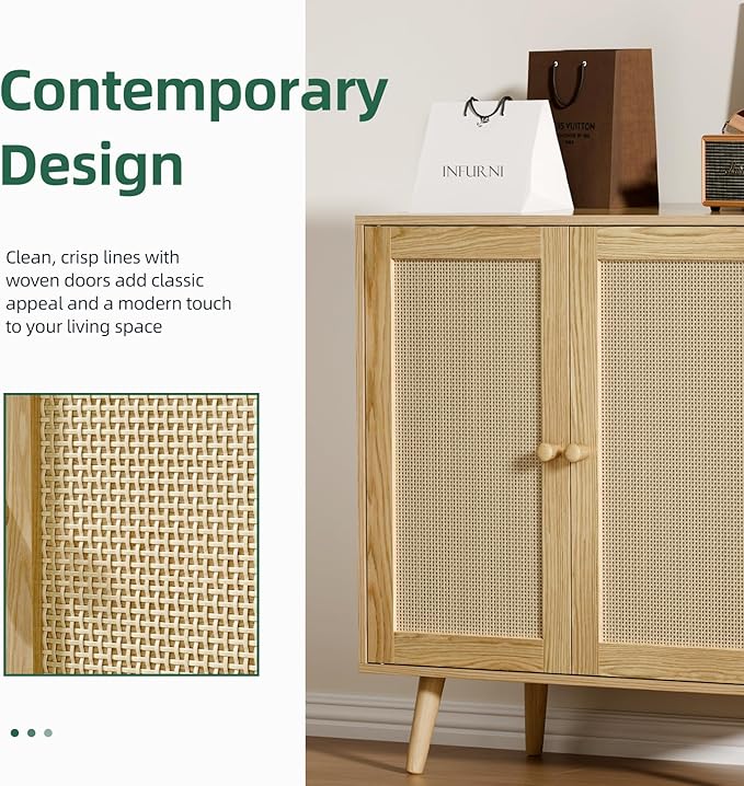 Set of 2 Rattan Sideboard Buffet Cabinets, Stylish Accent Cabinets - Image 3