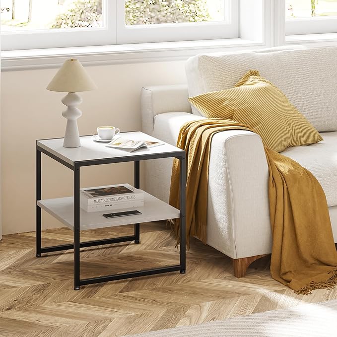 Tatub 20" End Table with Charging Station, Industrial Square Side Table with - Image 2
