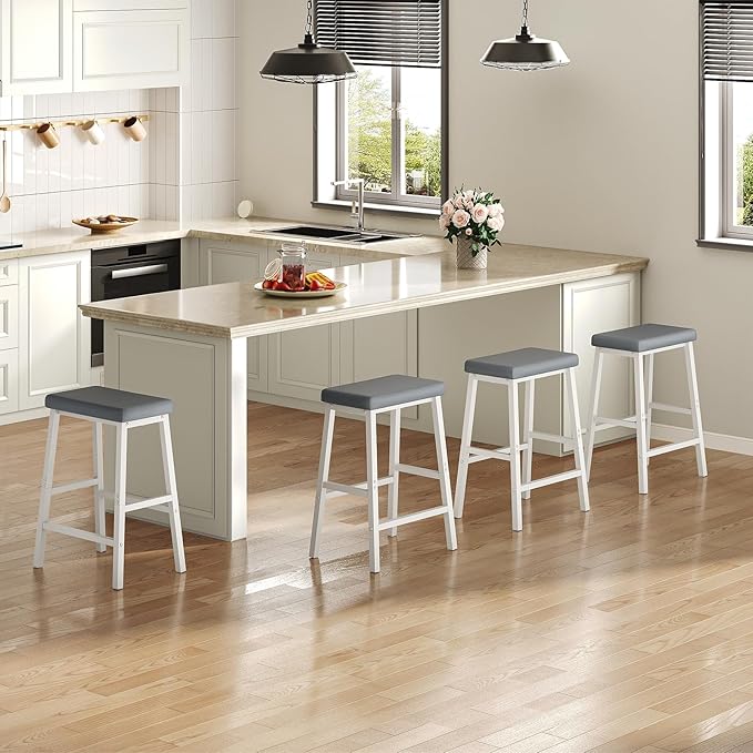 HOOBRO Bar Stools, PU Leather Upholstered Breakfast Stools, Easy Assembly - Image 4
