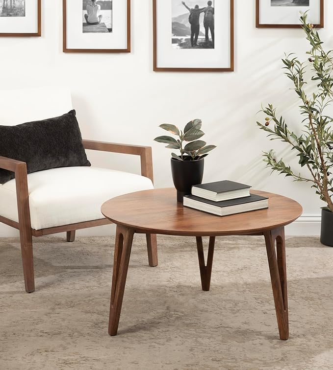 Kate and Laurel Kershaw Mid-Century Modern Round Coffee Table, Walnut Brown - Image 2