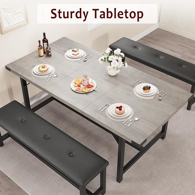 Dining Table Set for 4-6, 63“ Large Extendable Kitchen Table Set, Wood - Image 4
