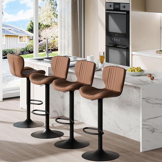 Shintenchi Bar Stools Set of 4 Modern Swivel Bar Chairs, Counter Height Faux by Shintenchi