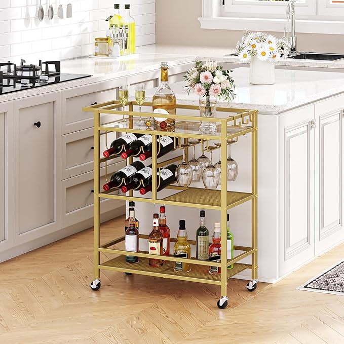Bar Cart for Home, 3-Tier Serving Cart - Image 3