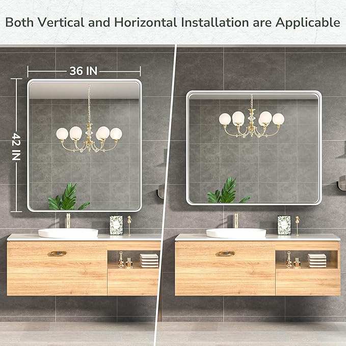 TokeShimi 42 x 36 Inch Bathroom Mirror White Vanity Wall Mirror - Image 8