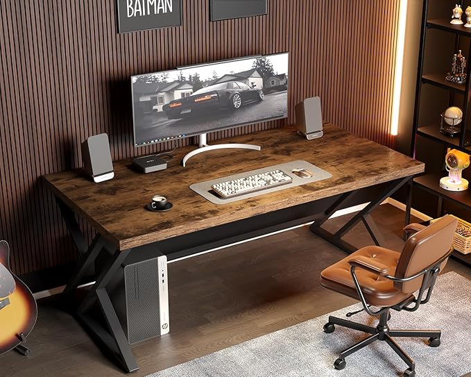 LVB Rustic Wood Computer Desk, Metal Home Executive Office Desk, Industrial - Image 3