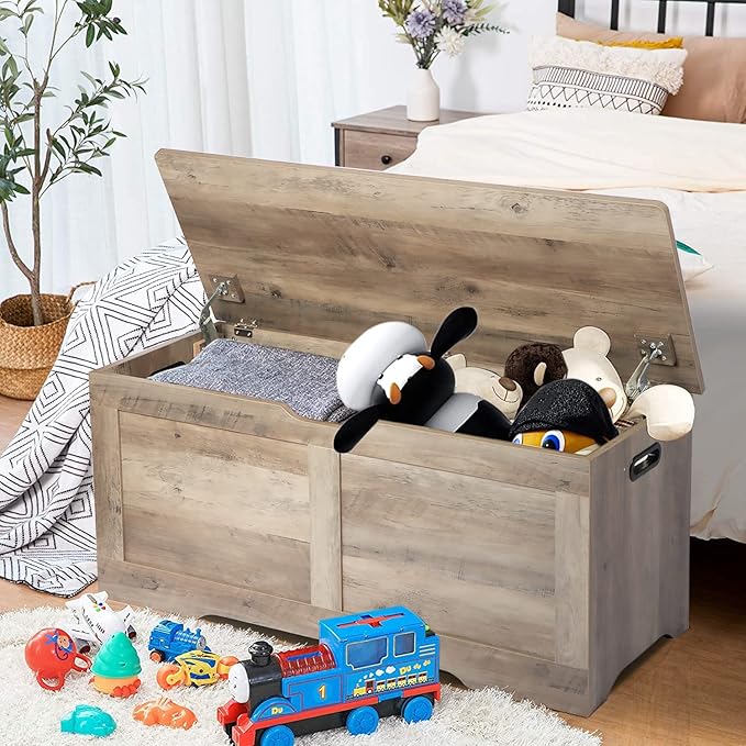 39.4" Storage Chest, Wooden Storage Bench, Lift Top Toy Chest - Image 2