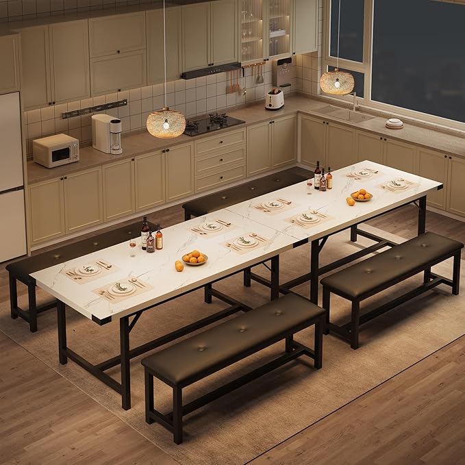 3-Piece Dining Table Set for 4-6 People, Extendable Kitchen Table Set - Image 5