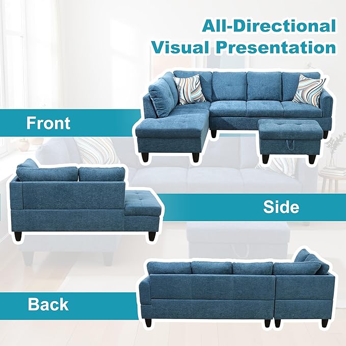 L Shaped Couch Modern Sectional Couch Upholstered Flannel Fabric 3 Pieces Sofas - Image 6