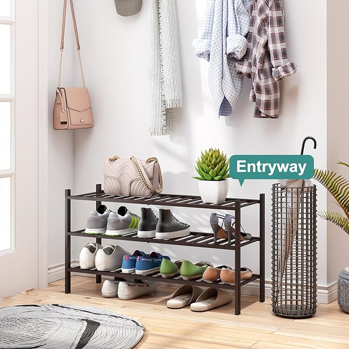 Long Shoe Rack, Bamboo Wood Shoe Rack - Image 4