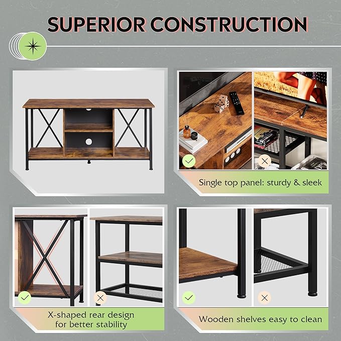 WLIVE TV Stand up to 45 Inch TV, Rustic Brown - Image 5