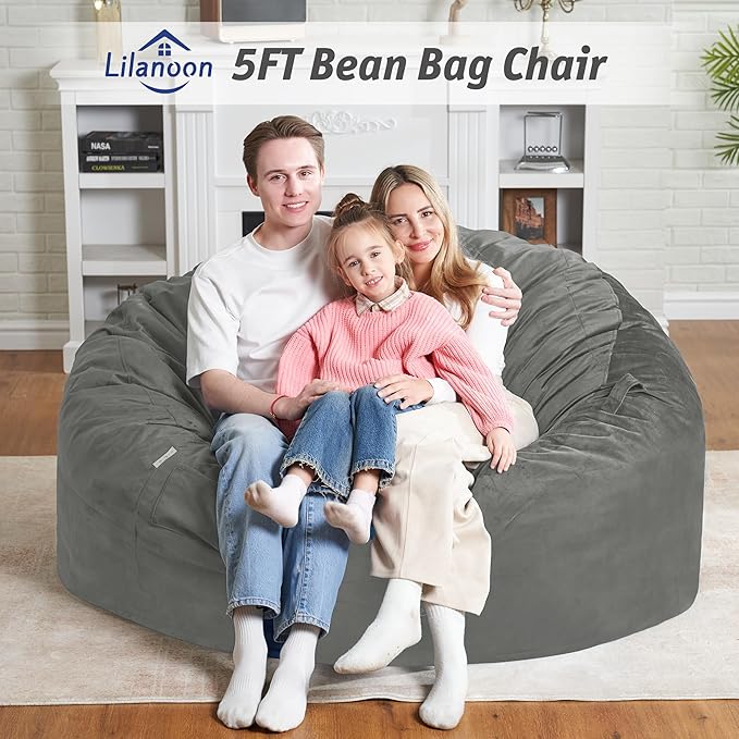 5FT Bean Bag Chair with Ultra Soft Velvet Cover Bean Bag Sofa with Memory Foam - Image 3
